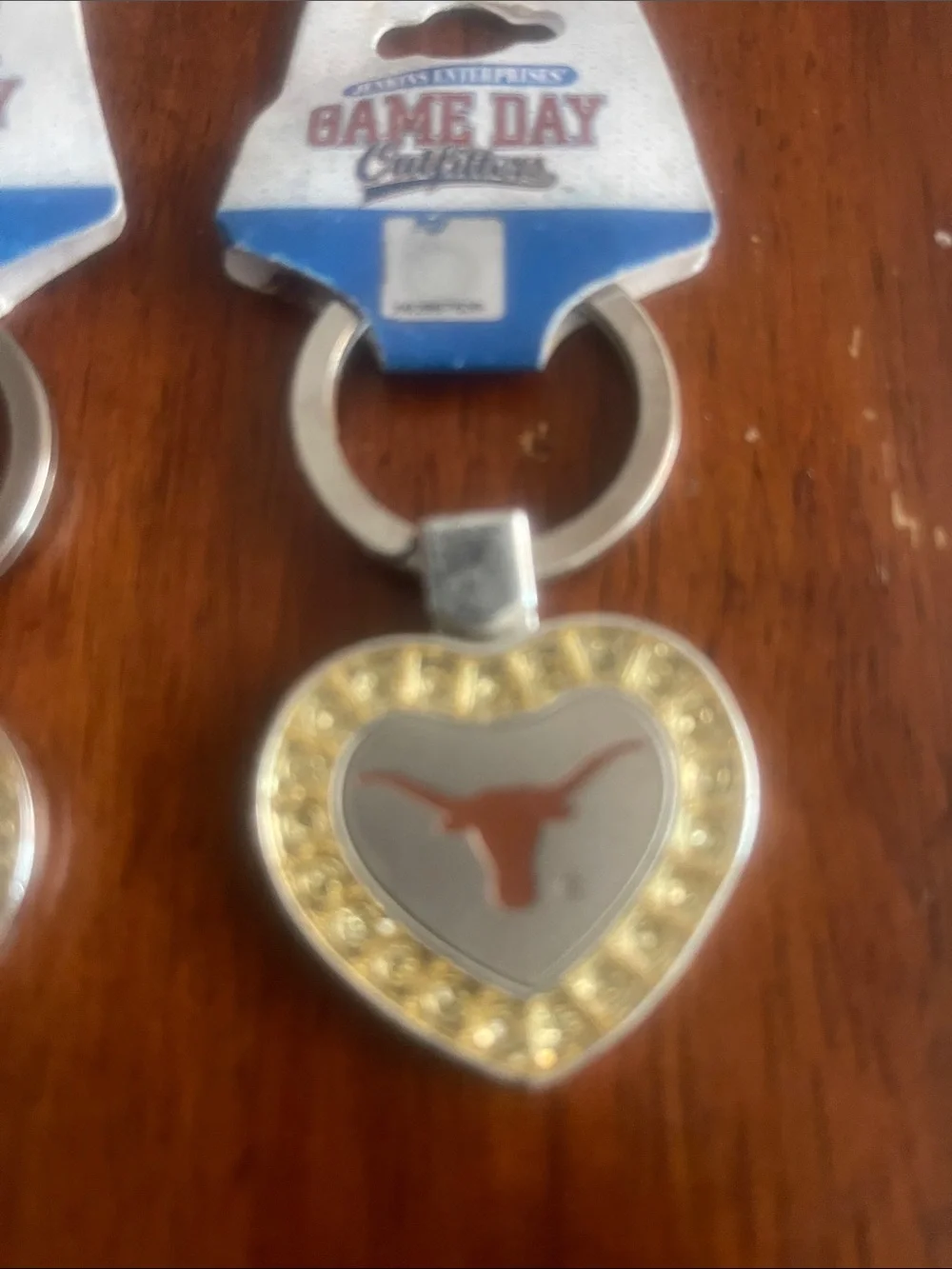 Gold Heart Keychain with Orange Longhorn Logo